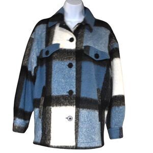 Zara Wool Blend Italian Fabric Color Block Coat Small Oversized Button Up